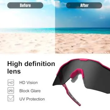 HAAYOT Polarized Cycling Glasses,Sports Sunglasses for Men Women,Baseball Biking Running Sunglasses 5 Lenses Orange Pink