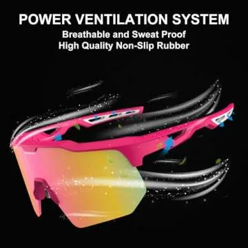 HAAYOT Polarized Cycling Glasses,Sports Sunglasses for Men Women,Baseball Biking Running Sunglasses 5 Lenses Orange Pink