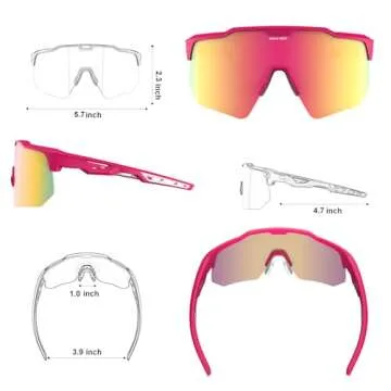 HAAYOT Polarized Cycling Glasses,Sports Sunglasses for Men Women,Baseball Biking Running Sunglasses 5 Lenses Orange Pink