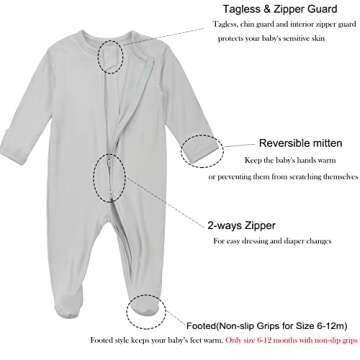 Aablexema Baby Footie Pajamas - Soft Bamboo Zipper PJs