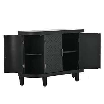Merax Black Rustic Buffet Sideboard, Wood Storage Cabinet, Console Table with Adjustable Shelves, 4 Doors for Living Kitchen Dining Room Antique, 47.2'' L