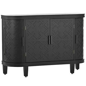 Merax Black Rustic Buffet Sideboard, Wood Storage Cabinet, Console Table with Adjustable Shelves, 4 Doors for Living Kitchen Dining Room Antique, 47.2'' L
