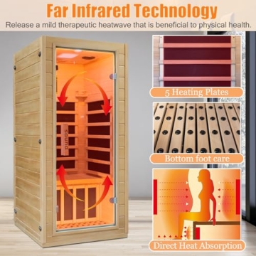 Infrared Home Sauna Room 1 Person Hemlock Wooden Indoor Dry Sauna，Low EMF 1200W/110V Heaters Panels,LCD Control Panel,10 Minutes Pre-Warm up,Time and Temp Pre-Set,1-Year Aftersale