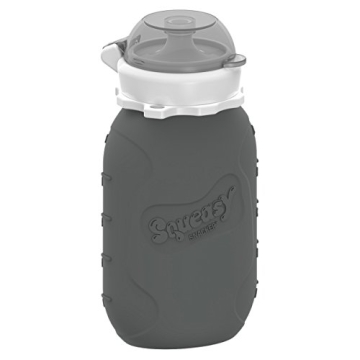 Grey 6 oz Squeasy Snacker - Durable, Spill Proof Silicone Food Pouch for Kids