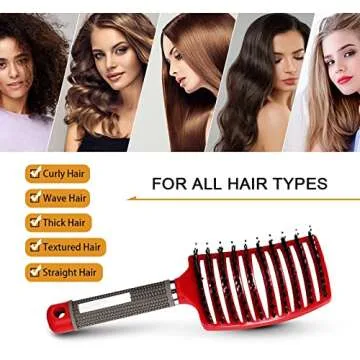 Hairstreaq Detangling Brush, Detangler Hair Brushes, Curved and Vented for Wet or Dry Detangling Hair Brush for Men, Women & Kids’ Long, Thick, Thin, Curly & Tangled Hair (Pink+Gold)