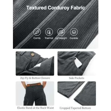 Flygo Womens Corduroy Pants Mid Rise Corduroy Barrel Pants Wide Leg Elastic Waist Cord Pants Casual Baggy Trousers(Darkgrey-S)