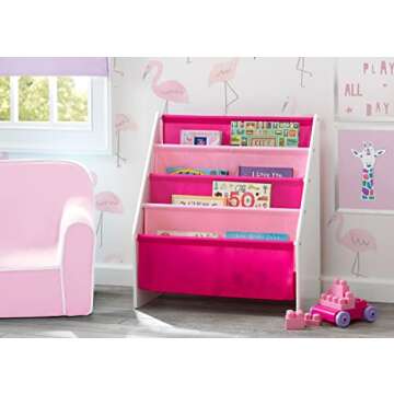 Delta Children Sling Rack Bookshelf for Kids - Easy-to-Reach Storage for Magazines or Coloring Books...