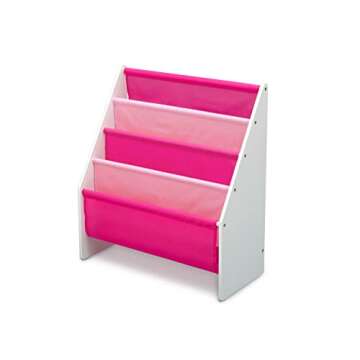 Delta Children Sling Rack Bookshelf for Kids - Easy-to-Reach Storage for Magazines or Coloring Books - Ideal for Playrooms & Homeschooling - Greenguard Gold Certified, White/Pink