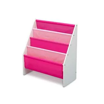 Delta Children Sling Rack Bookshelf for Kids - Easy-to-Reach Storage for Magazines or Coloring Books - Ideal for Playrooms & Homeschooling - Greenguard Gold Certified, White/Pink
