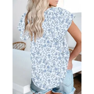 Biucly Women's Floral Print Boho Summer Top for Women