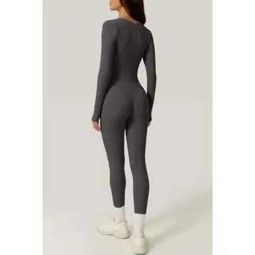 QINSEN Women's Square Neck Curvy Jumpsuit High Waist Long Sleeve Fall Outfits Light Black M