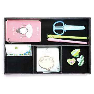 BTSKY 4 slots Desk Drawer Organizer, PU Leather Drawer Storage Organizer Divider for Office Desk Sup...