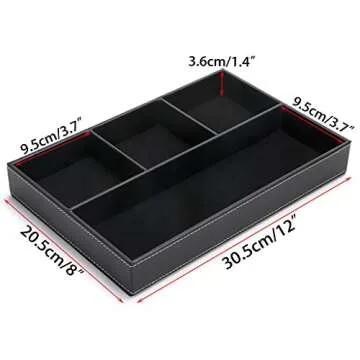 BTSKY 4 slots Desk Drawer Organizer, PU Leather Drawer Storage Organizer Divider for Office Desk Supplies Value Collection and Accessories Multi-Purpose Storage Desktop Organizer Tray(Black)