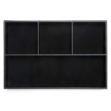 BTSKY 4 slots Desk Drawer Organizer, PU Leather Drawer Storage Organizer Divider for Office Desk Supplies Value Collection and Accessories Multi-Purpose Storage Desktop Organizer Tray(Black)