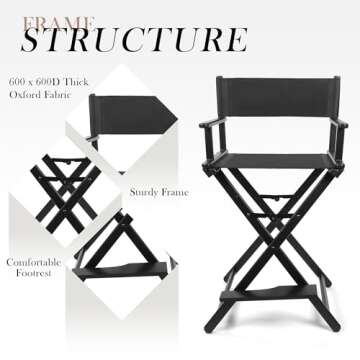 CHUANGJIN Tall Directors Chair - Portable Makeup Artist Chair