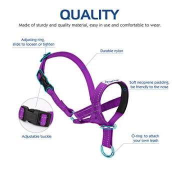 Pawaboo Dog Muzzle, Head Halter Collar for Dog, Pet Dog Nylon Reflective Adjustable Loop Anti-Biting Barking Control Easy Fit Dog Stops Dog Pulling Head Leash, Medium Size, Purple