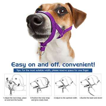 Pawaboo Dog Muzzle, Head Halter Collar for Dog, Pet Dog Nylon Reflective Adjustable Loop Anti-Biting Barking Control Easy Fit Dog Stops Dog Pulling Head Leash, Medium Size, Purple