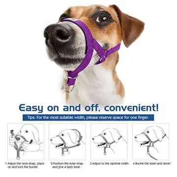 Pawaboo Dog Muzzle, Head Halter Collar for Dog, Pet Dog Nylon Reflective Adjustable Loop Anti-Biting Barking Control Easy Fit Dog Stops Dog Pulling Head Leash, Medium Size, Purple