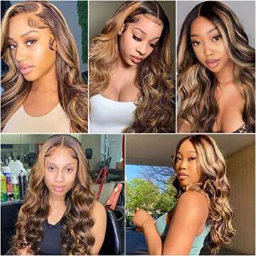 DULTEV Honey Blonde Lace Front Wig Human Hair Glueless Wigs Human Hair Pre Plucked 13x4 HD Body Wave Lace Front Wigs 4/27 Colored Highlight Ombre Lace Front Wigs For Women Human Hair