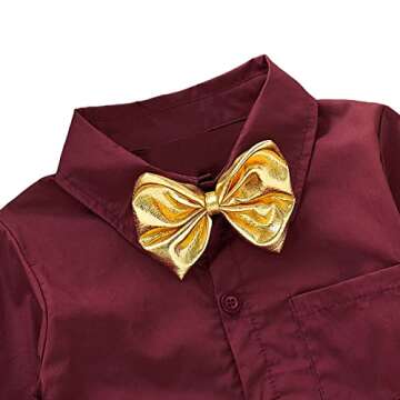 SOBOWO Baby Burgundy Shirts Baby Boy Burgundy Outfit Infant Formal Dress Shirt Bodysuit Long Sleeve ...