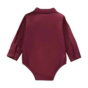 SOBOWO Baby Burgundy Shirts Baby Boy Burgundy Outfit Infant Formal Dress Shirt Bodysuit Long Sleeve Button Up One-Piece Romper Jumpsuit Wedding Party 0-24M(0-3 Months, Burgundy)