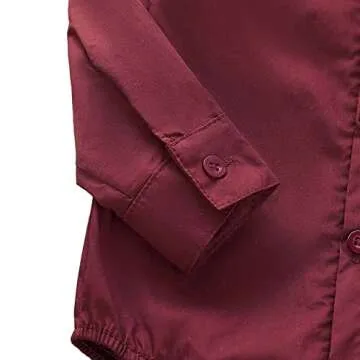 SOBOWO Baby Burgundy Shirts Baby Boy Burgundy Outfit Infant Formal Dress Shirt Bodysuit Long Sleeve Button Up One-Piece Romper Jumpsuit Wedding Party 0-24M(0-3 Months, Burgundy)