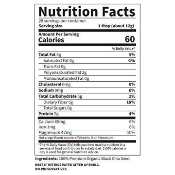 Chia Seeds 100% Organic for Smoothies, Pudding - Raw Organics Whole Seed Foods with Omega 3 Superfood, Fiber, Keto Friendly, Non-GMO, Gluten Free - Garden of Life - Vegan Egg Substitute, 28 Servings