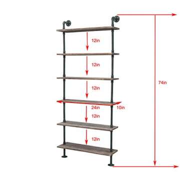 FODUE Industrial Pipe Shelving: Rustic 6-Tier Wall-Mount Storage, 24-Inch