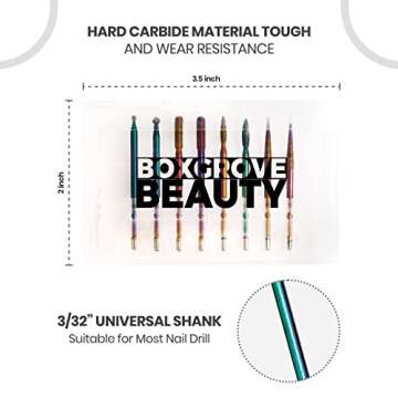Boxgrove Nail Drill Bits Set of 8Pcs Multicolor Professional tools for Manicure and Pedicure - 3/32 ...