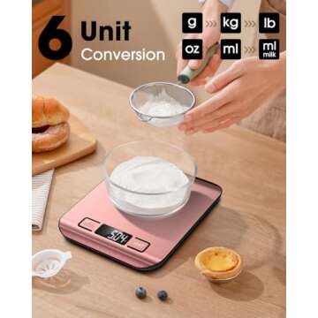 Mik-Nana Food Scale, 22lb Digital Kitchen Scale Weight Grams and Ounces for Baking Cooking Coffee Package Postage, 6 Units with Tare Function, LCD Display, Easy Clean Stainless Steel (Pink)