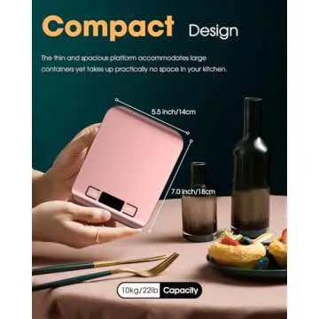 Mik-Nana Food Scale, 22lb Digital Kitchen Scale Weight Grams and Ounces for Baking Cooking Coffee Package Postage, 6 Units with Tare Function, LCD Display, Easy Clean Stainless Steel (Pink)