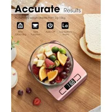 Mik-Nana Food Scale, 22lb Digital Kitchen Scale Weight Grams and Ounces for Baking Cooking Coffee Package Postage, 6 Units with Tare Function, LCD Display, Easy Clean Stainless Steel (Pink)