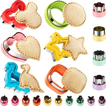 20Pcs Sandwich Cutter and Sealer Set - Fun Shapes for Kids Lunches Including Mickey Mouse and Dinosa...