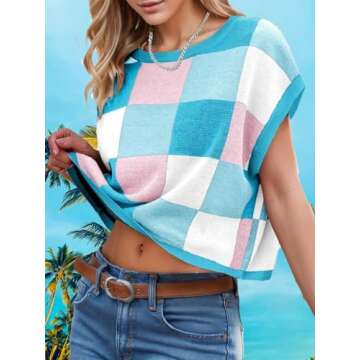 Womens Spring Crop Tops 2025 Cap Short Sleeve Sweater Vest Tank Loose Shirts Business Vacation Outfi...