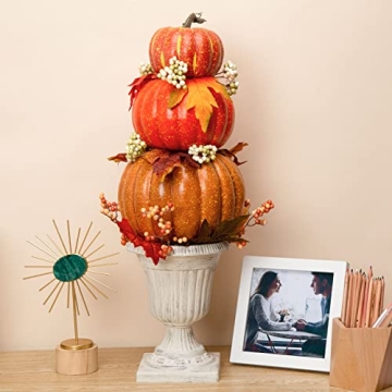 DomeStar 22 Inch Artificial Pumpkin Tower for Fall Decor