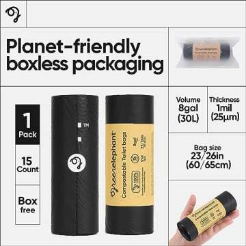 Green Elephant Portable Toilet Bags - Camping Toilet Bags, Camping Potty Bags for Portable Toilet, Portable Potty Bags, Toilet Waste Bags for 5 Gallon Bucket, Camp Toilet Bag, 15 count, 8 gal (2pack)