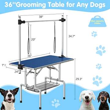Lyromix 46''Large Dog Grooming Table, Adjustable Cat Drying Desktop with Arms, Nooses, Mesh Tray, Fo...
