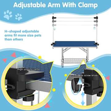 Lyromix 46''Large Dog Grooming Table, Adjustable Cat Drying Desktop with Arms, Nooses, Mesh Tray, Foldable Pet Station at Home, Maximum Capacity Up to 330Lb, 36inch, Blue