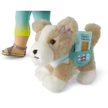 American Girl Corinne Tan Girl of the Year 2022 18-inch Doll Corinne's Dog Pet Flurry w/Backpack and Treats, For Ages 8+