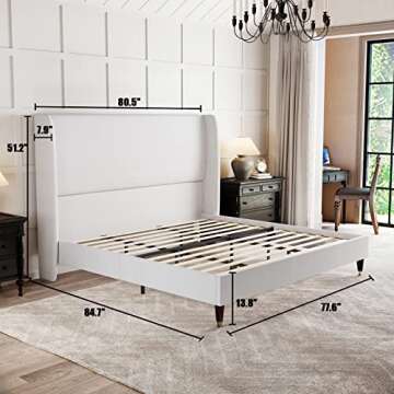 PaPaJet King Platform Bed Frame 51.2" High Headboard Tall Upholstered Bed/No Box Spring Required/Woo...