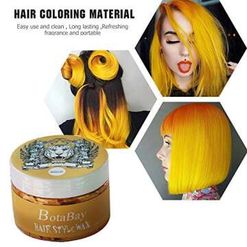 Golden Hair Wax Color Botabay Color Styling Hair Wax for Girl Boy Unisex,Natural Hair Coloring Wax Cream Pomade for Men and Women, Hair Styling Clays for Cosplay,Party,Halloween …