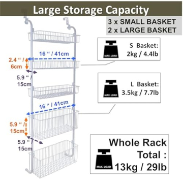 Comelyjewel Over Door Organizer: 5-Tier Kitchen and Bathroom Rack for Extra Space
