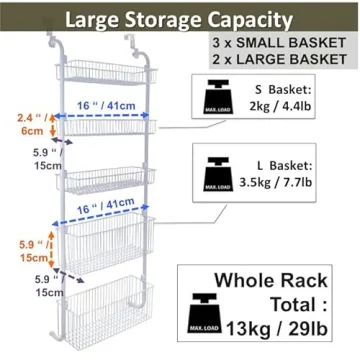 Comelyjewel Over Door Organizer: 5-Tier Kitchen and Bathroom Rack for Extra Space