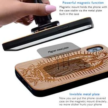 iProductsUS Religious Phone Case Compatible with iPhone Xs, X(10) and Magnetic Mount, Wood Cases Engraved Our Lady Virgin Mary, Built-in Metal Plate, TPU Protective Shockproof Cover (5.8 inch)