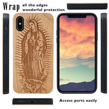 iProductsUS Religious Phone Case Compatible with iPhone Xs, X(10) and Magnetic Mount, Wood Cases Engraved Our Lady Virgin Mary, Built-in Metal Plate, TPU Protective Shockproof Cover (5.8 inch)