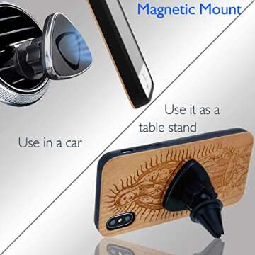 iProductsUS Religious Phone Case Compatible with iPhone Xs, X(10) and Magnetic Mount, Wood Cases Engraved Our Lady Virgin Mary, Built-in Metal Plate, TPU Protective Shockproof Cover (5.8 inch)