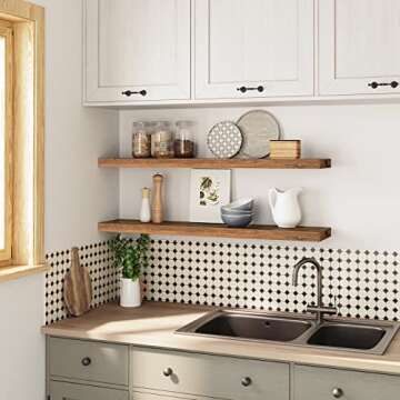 HOOBRO Floating Shelves, Wall Shelf Set of 2, 39.4 Inch Hanging Shelf with Invisible Brackets, for Wall Decor in Bathroom, Bedroom, Toilet, Kitchen, Living Room, Office, Rustic Brown BF100BJP201G2