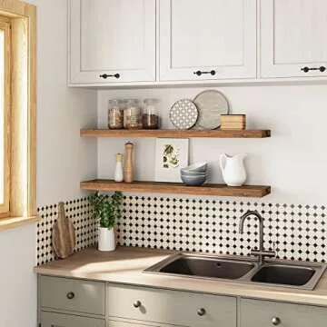 HOOBRO Floating Shelves, Wall Shelf Set of 2, 39.4 Inch Hanging Shelf with Invisible Brackets, for Wall Decor in Bathroom, Bedroom, Toilet, Kitchen, Living Room, Office, Rustic Brown BF100BJP201G2