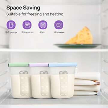 Nuliie 7 Pcs Reusable Silicone Breastmilk Storage Bags, 12oz/360ml Double Leak-Proof Breastmilk Freezer Bags, BPA Free Self-Standing Milk Bags for Breastfeeding, Baby Food Pouches