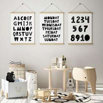 Kids Bedroom Bathroom Wall Poster Art Print Set- Children's Scandinavian ABCs Alphabet Numbers and Days of Week -11"x14" UNFRAMED- Boy Girl Playroom Nursery Preschool Educational (BLK SET OF 3)